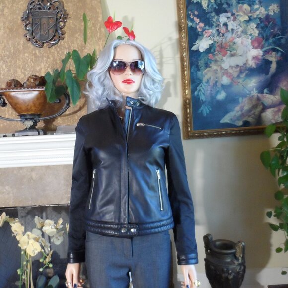 DKNY Black Lamb Leather Moto Jacket Size P - Picture 2 of 16
